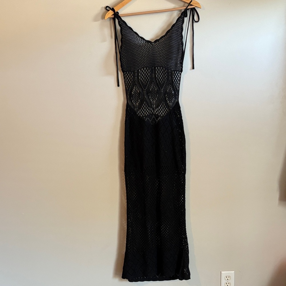 Black Crochet Maxi Coverup
